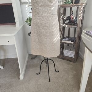 White House Black Market Strapless Beige Lace-Pattern Sheath Dress